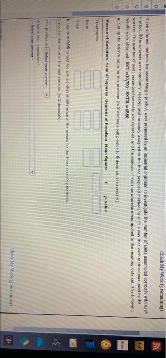 Check My Work (5 remaining) Three different methods for assembling a product