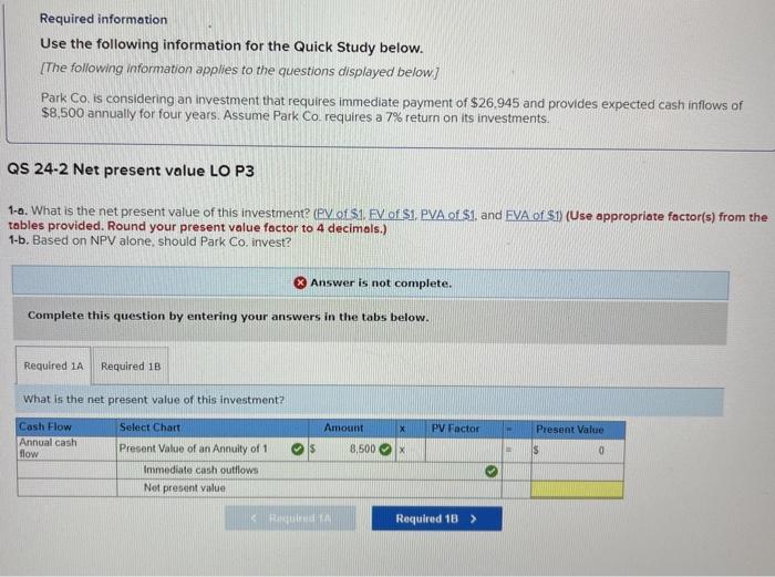 Required information Use the following information for the Quick Study below. [The