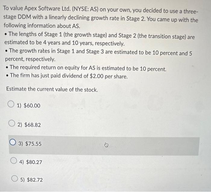 To value Apex Software Ltd. (NYSE: AS) on your own, you decided