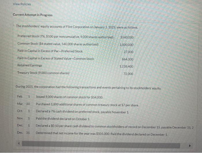 View Policies Current Attempt in Progress The stockholders' equity accounts of Flint