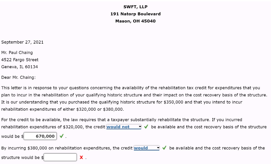 a qualifying historic structure for $350,000 (excluding the cost of the land)