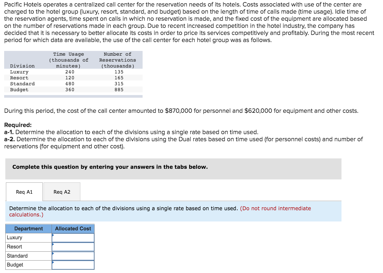 Pacific Hotels operates a centralized call center for the reservation needs of