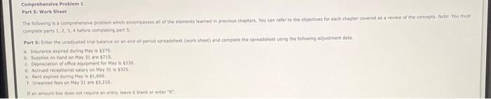 Comprehensive Problem 1 Part 5: Work Sheet The following is a comprehensive