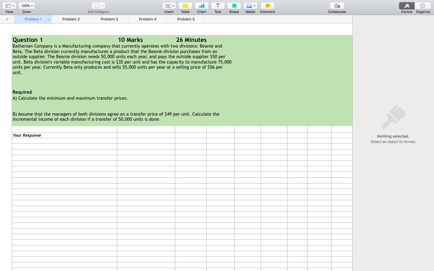 View 125% Zoom + Problem 1 Problem 2 T Add Category Insert