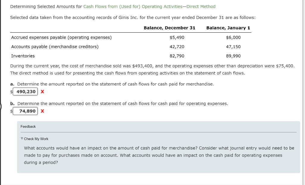 Determining Selected Amounts for Cash Flows from (Used for) Operating Activities-Direct Method