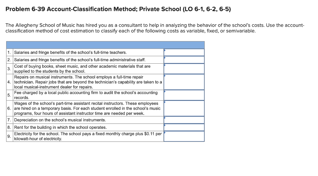 Problem 6-39 Account-Classification Method; Private School (LO 6-1, 6-2, 6-5) The Allegheny