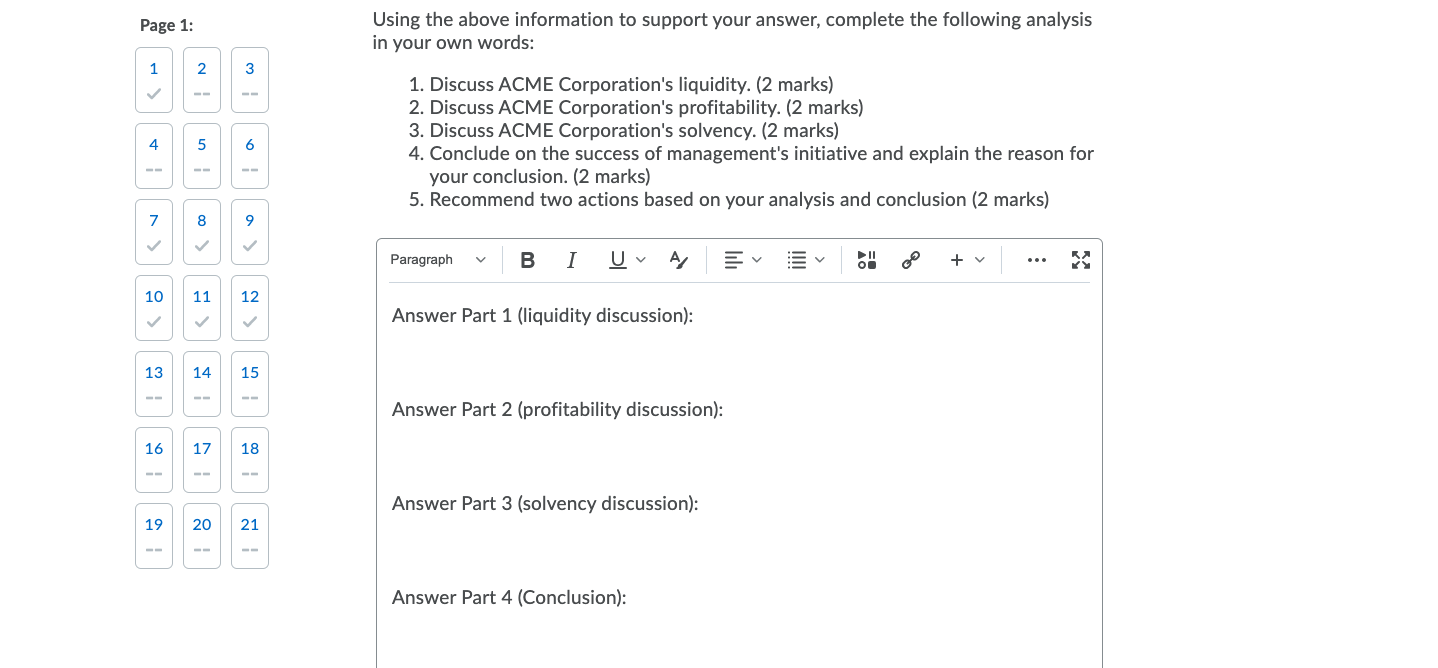 ACME Corporation faced increasing competition leading to a build up of inventory