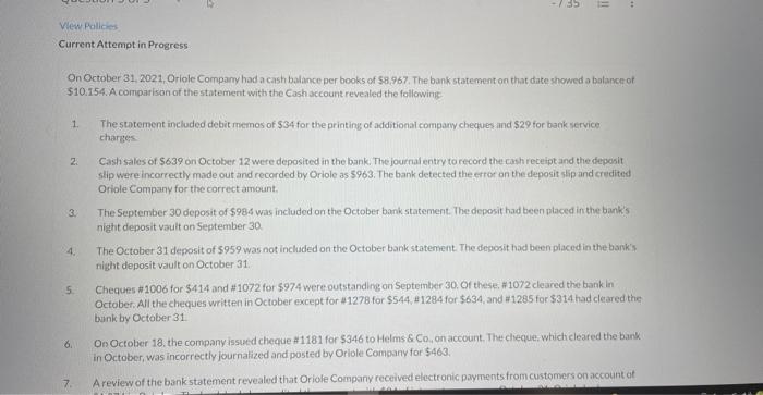 View Policies S Current Attempt in Progress On October 31, 2021, Oriole