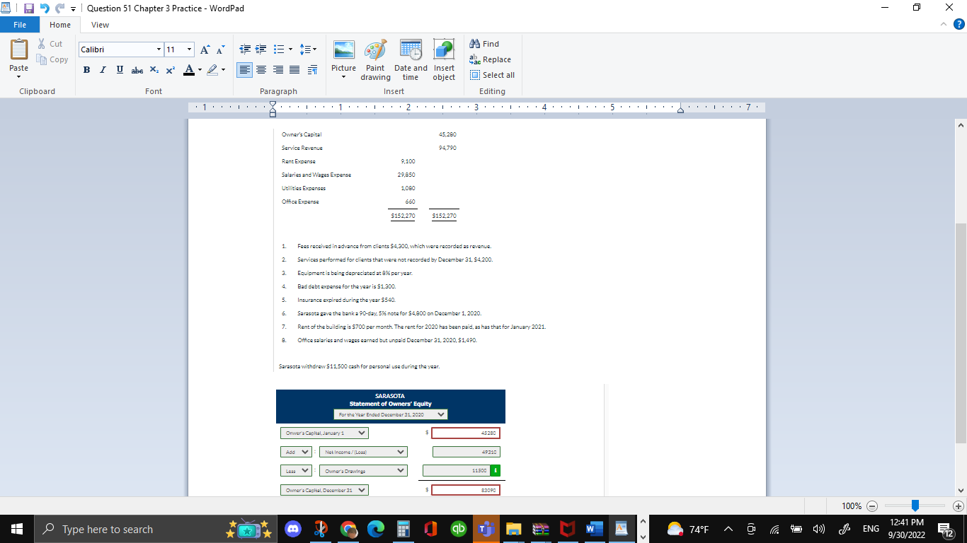 File Question 51 Chapter 3 Practice - WordPad Home View 11 '