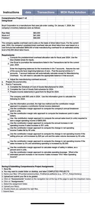 Instructions data Transactions MOH Rate Solution Jo Comprehensive Project 1 v2 Using