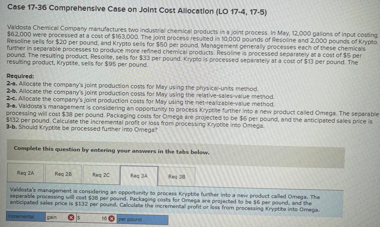 Case 17-36 Comprehensive Case on Joint Cost Allocation (LO 17-4, 17-5) Valdosta