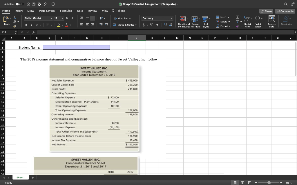 AutoSave OFF Home Insert Paste J93 Chap 16 Graded Assignment (Template) Draw