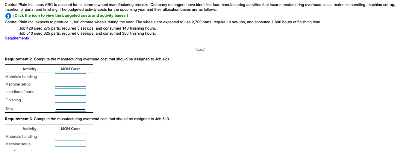 Materials handling $ 13,500 Number of parts Machine set-up 4,000 Number of