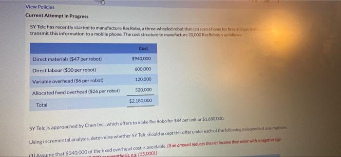 View Policies Current Attempt in Progress SY Telc has recently started to
