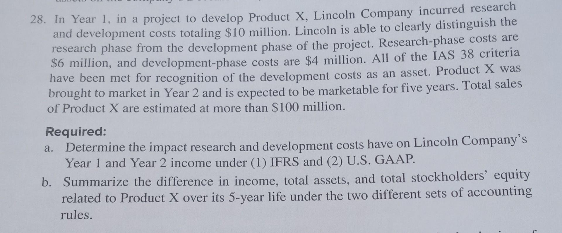 28. In Year 1, in a project to develop Product X, Lincoln