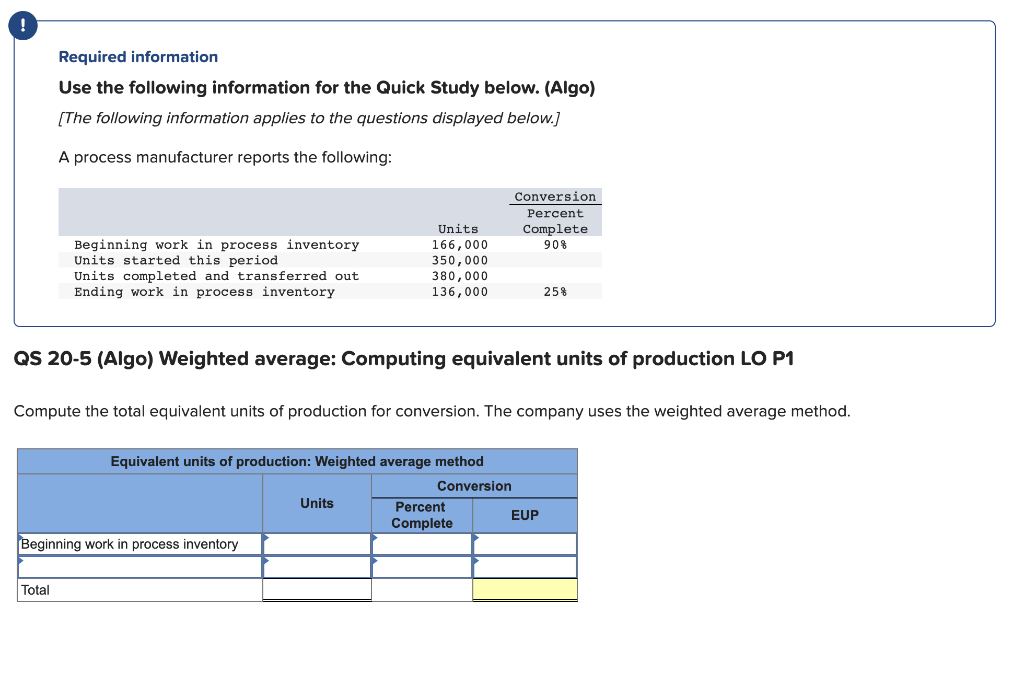 ! Required information Use the following information for the Quick Study below.