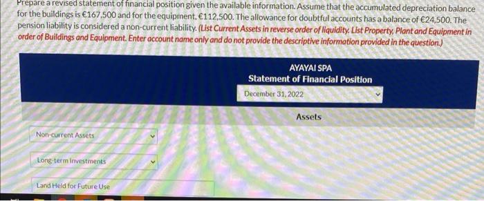 to obtain additional funds for expansion. Ayayai SpA Statement of Financial Position