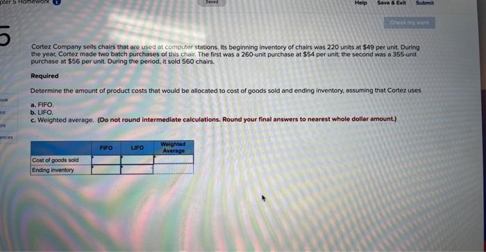 pter 5 Homework Seved Help Save & Exit Submit Check my work