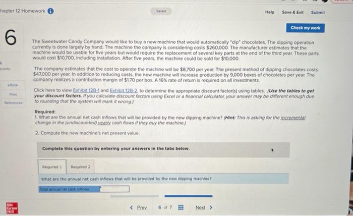 hapter 12 Homework Saved Help Save & Exit Submit Check my work