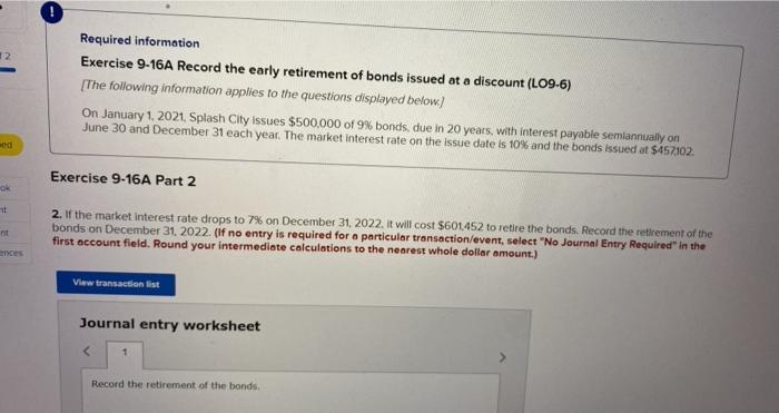 2 ed ok t nt ences Required information Exercise 9-16A Record the