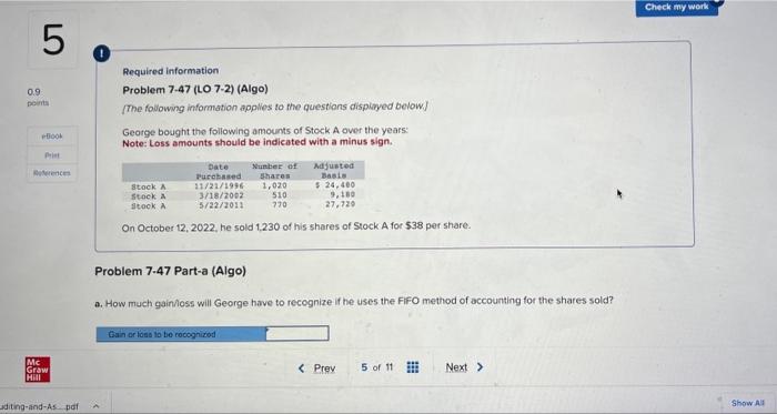 5 0.9 points Book Print References Required information Problem 7-47 (LO 7-2)