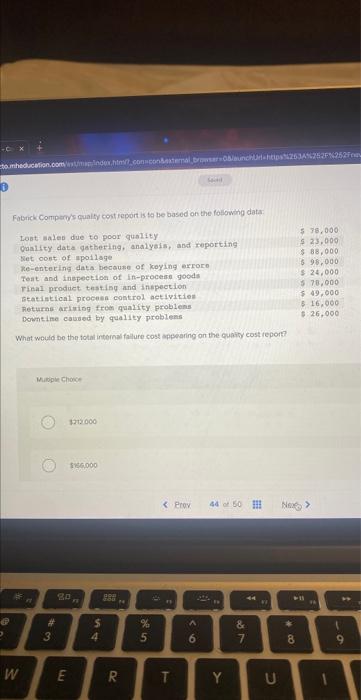 tomheducation.com/ws/maindex.htm?,conscon&external browser OblaunchUrl=https%253A%252F%252Fw Fabrick Company's quality cost report is to be based