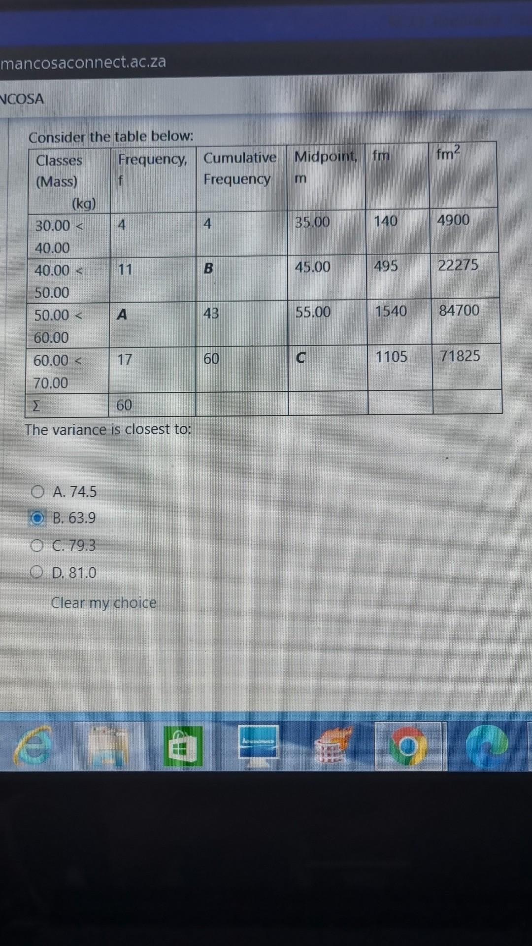 mancosaconnect.ac.za NCOSA Consider the table below: Classes Frequency, Cumulative Midpoint, fm fm