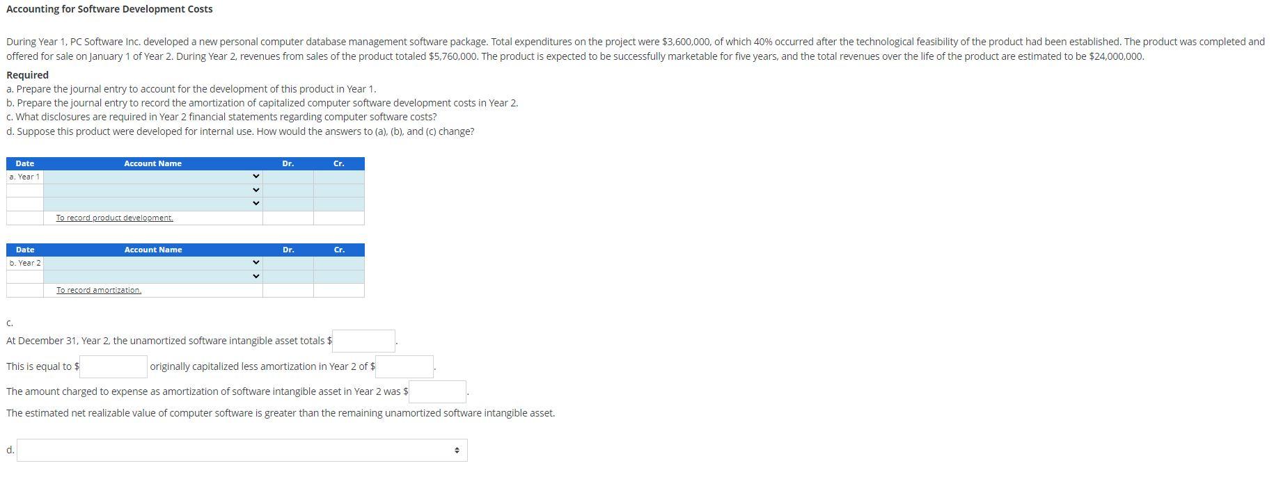 Accounting for Software Development Costs During Year 1, PC Software Inc. developed