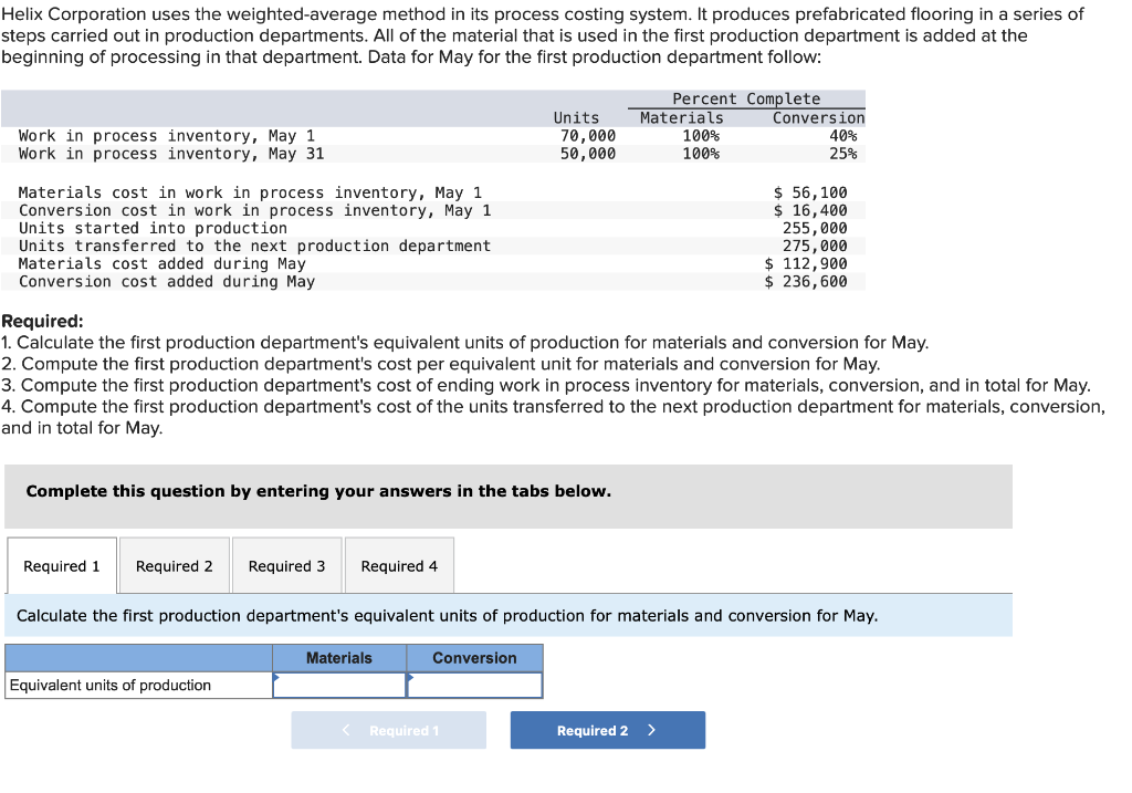 Helix Corporation uses the weighted-average method in its process costing system. It