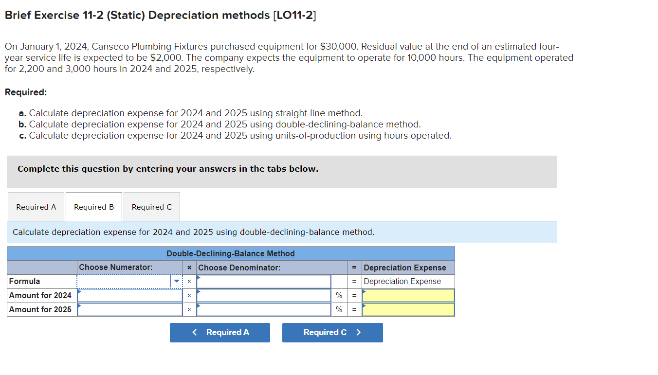 Brief Exercise 11-2 (Static) Depreciation methods [LO11-2] On January 1, 2024, Canseco