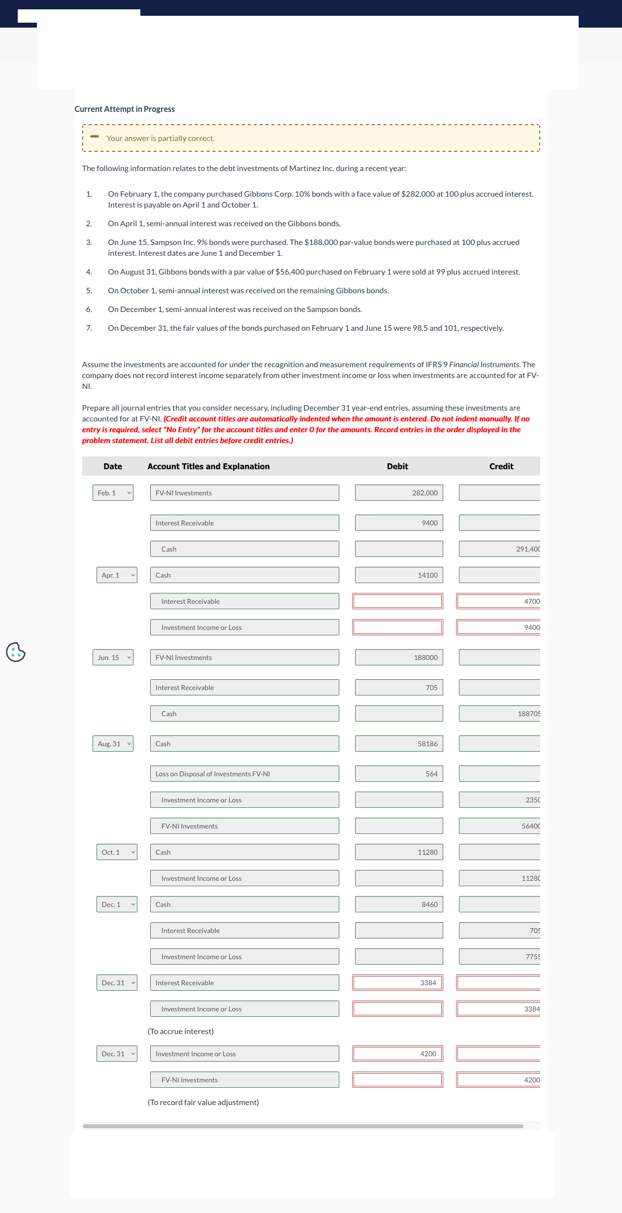 Current Attempt in Progress Your answer is partially correct. The following information