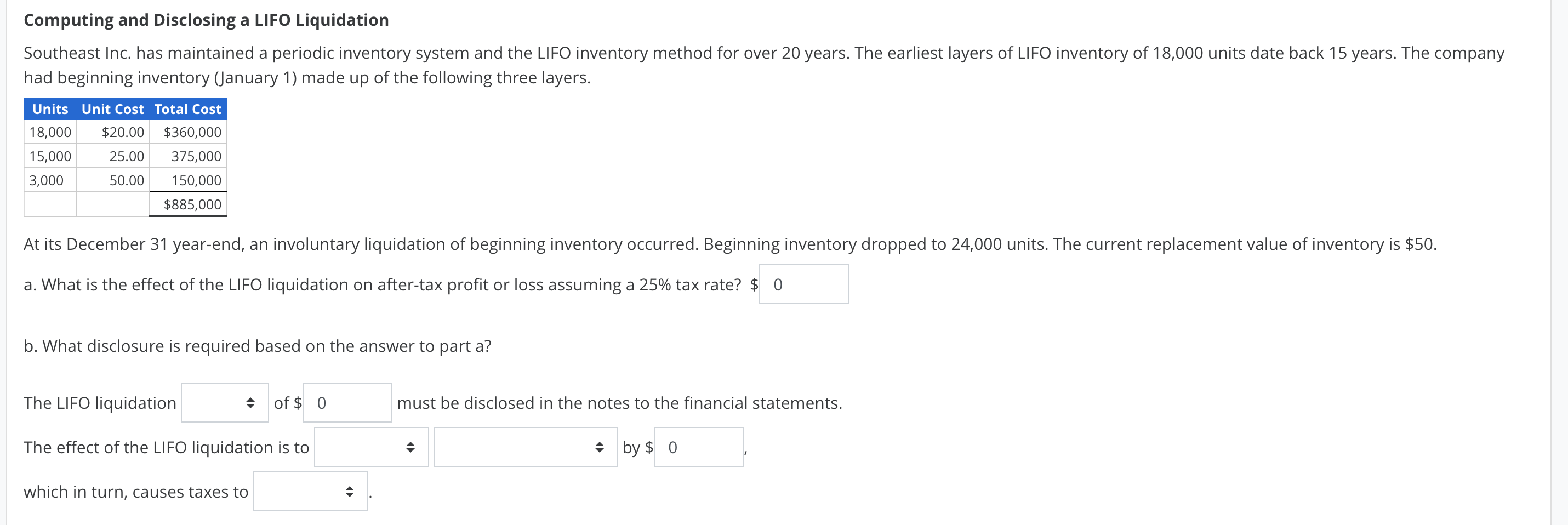 Computing and Disclosing a LIFO Liquidation Southeast Inc. has maintained a periodic