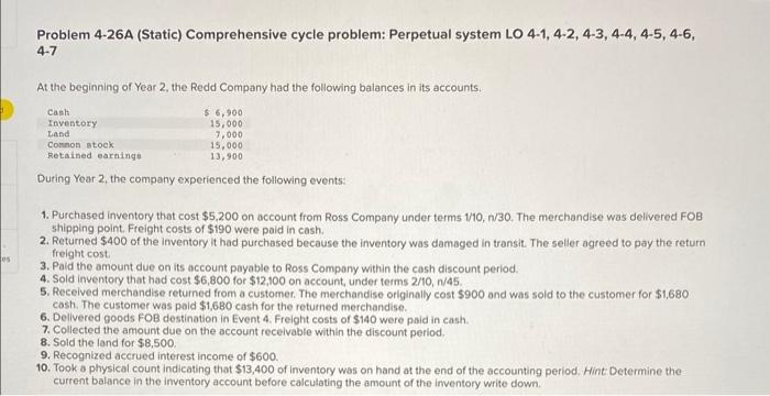 Problem 4-26A (Static) Comprehensive cycle problem: Perpetual system LO 4-1, 4-2, 4-3,