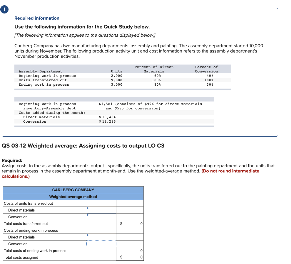 ! Required information Use the following information for the Quick Study below.