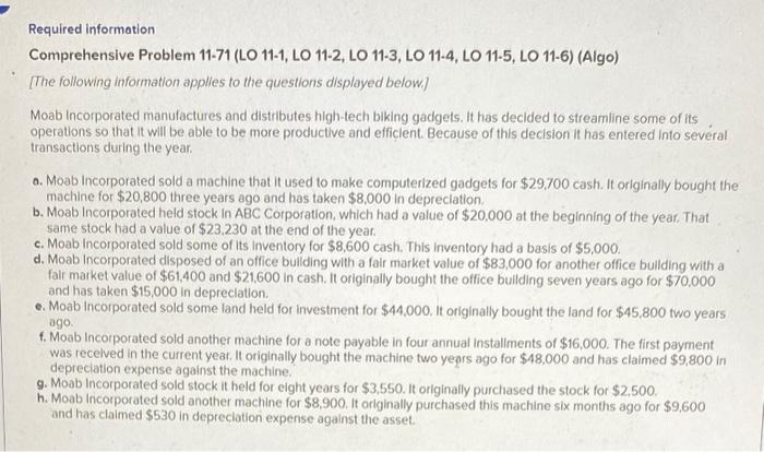 Required information Comprehensive Problem 11-71 (LO 11-1, LO 11-2, LO 11-3, LO