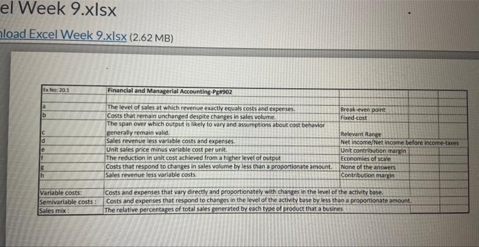 el Week 9.xlsx load Excel Week 9.xlsx (2.62 MB) Ex No: 20.1