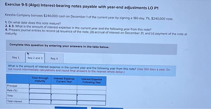 adjustments LO P1 Keesha Company borrows $240,000 cash on December 1 of