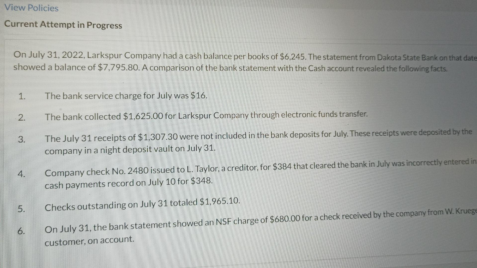 View Policies Current Attempt in Progress On July 31, 2022, Larkspur Company