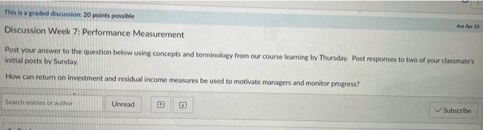 This is a graded discussion: 20 points possible due Apr 20 Discussion