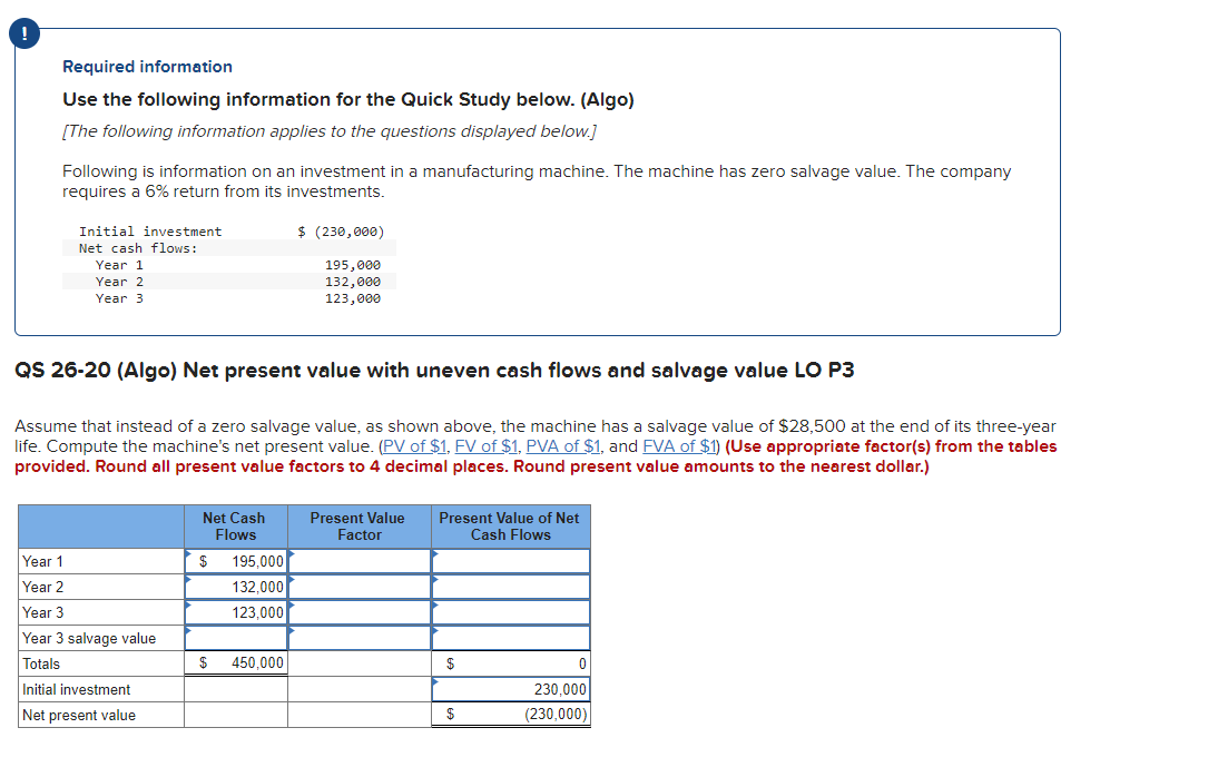 ! Required information Use the following information for the Quick Study below.