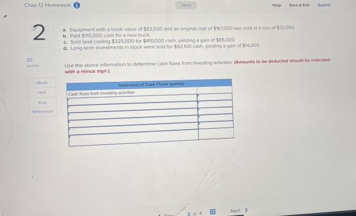 Chap 12 Homework Seved Help Save & Exit Submit 2 25 points