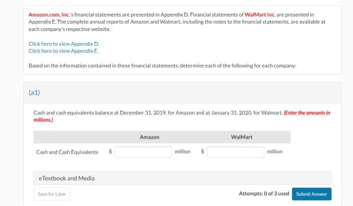 Amazon.com, Inc.'s financial statements are presented in Appendix D. Financial statements of