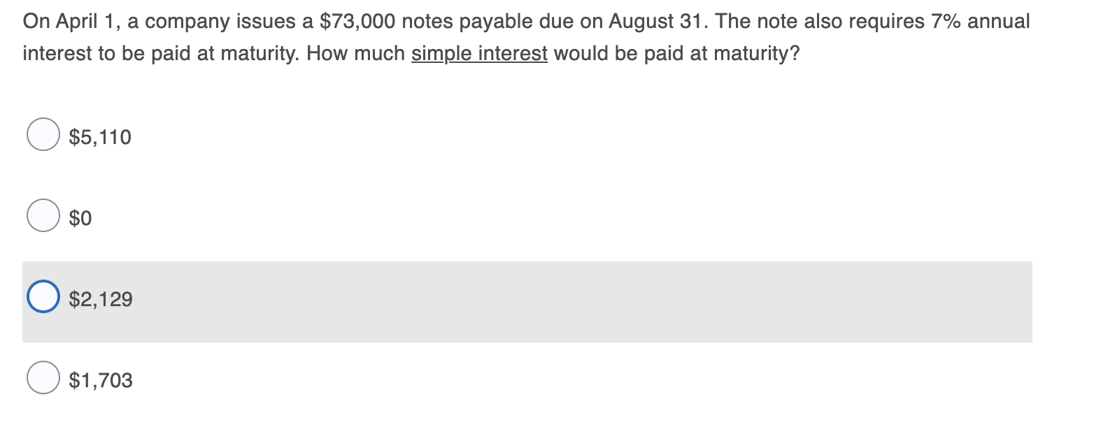 On April 1, a company issues a $73,000 notes payable due on