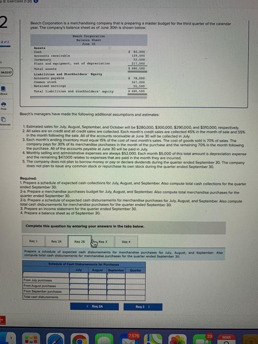 p B Exercises (1 p 2 Beech Corporation is a merchandising company