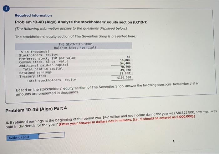 following information applies to the questions displayed below.] The stockholders' equity section