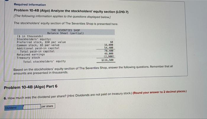 SHOP Balance Sheet (partial) Stockholders' equity: Preferred stock, $50 par value Common