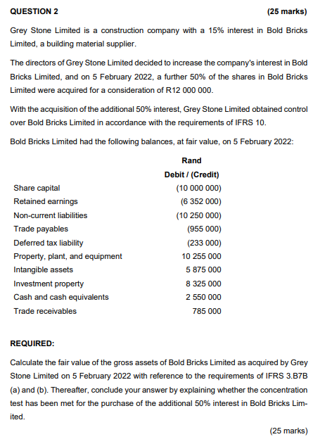 QUESTION 2 (25 marks) Grey Stone Limited is a construction company with
