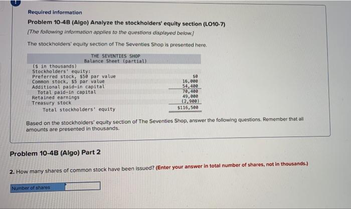 following information applies to the questions displayed below.] The stockholders' equity section