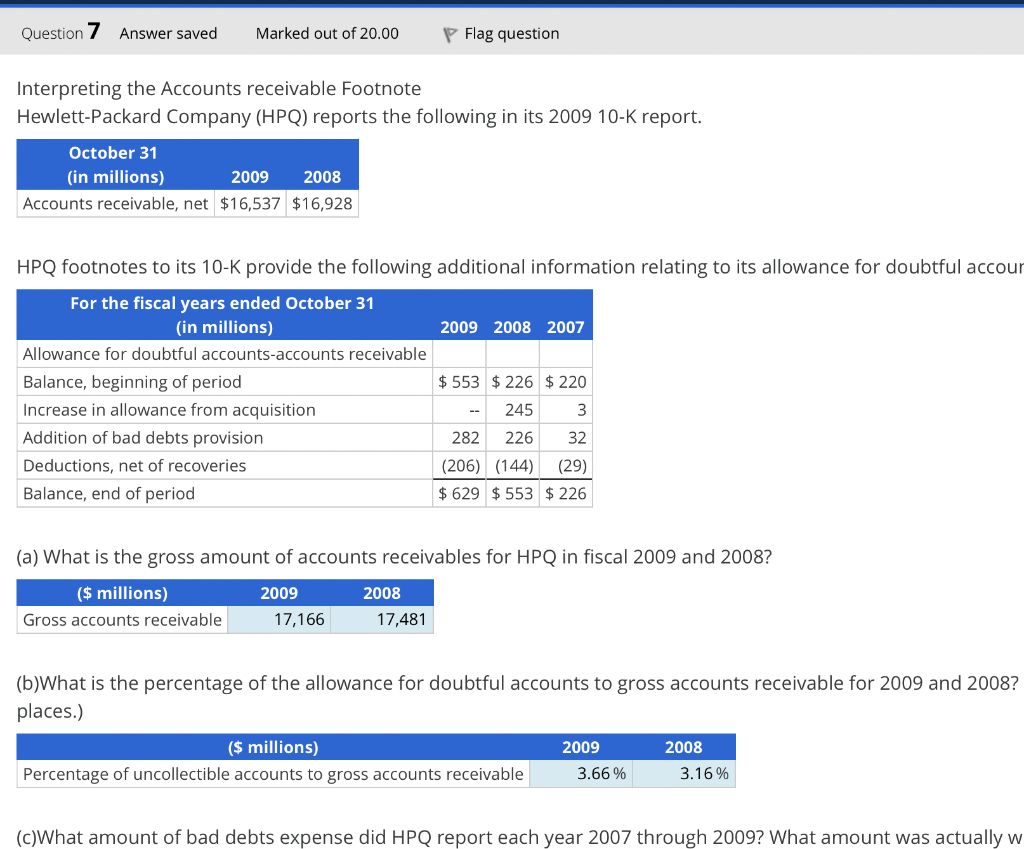 Question 7 Answer saved Marked out of 20.00 Flag question Interpreting the