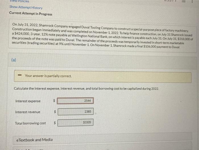 construction on July 31 S mary a $424.000 3-year 12% note payable